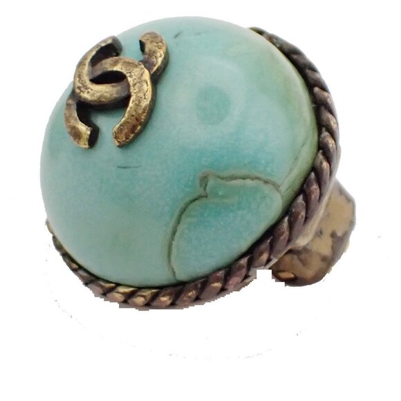 CHANEL CC Logo Color Stone Round Button Earrings Clip-On 00A Blue GHW 34KA602 - Picture 14 of 15